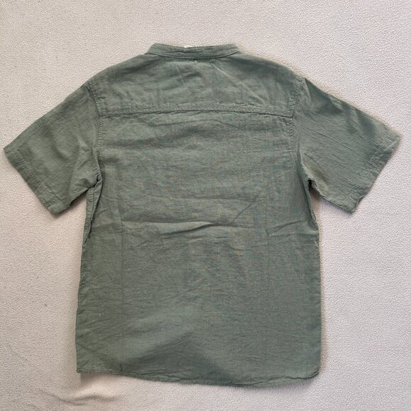 H&M Mandarin Collar 3-Button Short Sleeved Olive Linen Blend Shirt Boys Size 8 - Picture 4 of 8